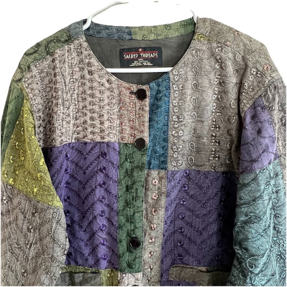Sacred Threads M/L Patchwork Mixed Print Boho Hip… - image 2